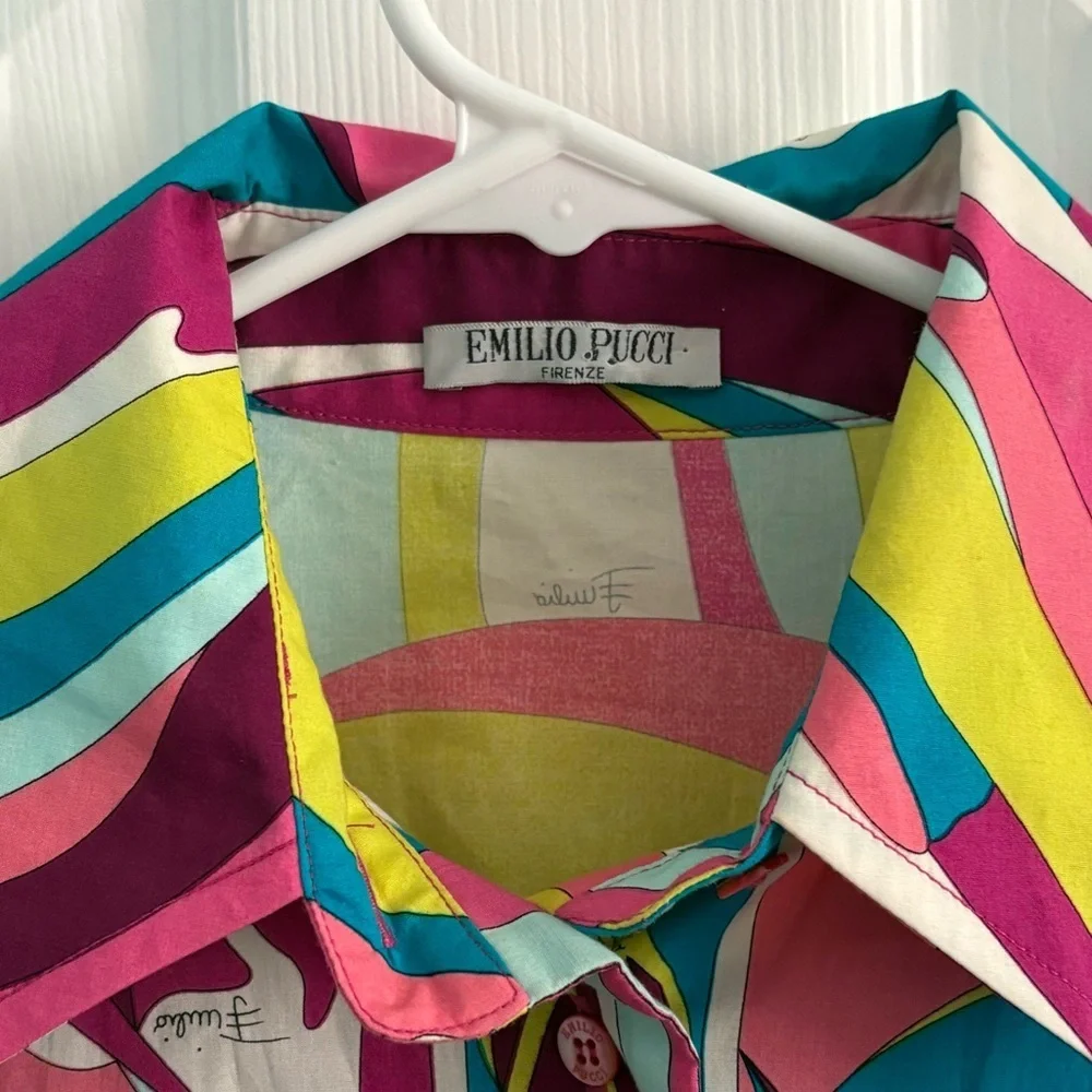 Emilio Pucci Y2K Psychedelic Geometric Print Cotton Blouse Top - Picture 3 of 6
